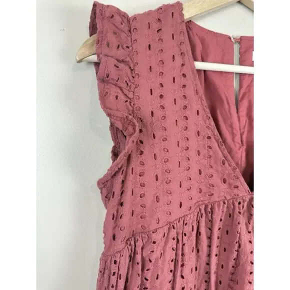 Mustard Seed Rust Eyelet Romper Dress Women’s S Terracotta Ruffle Boho Playsuit - Picture 5 of 16